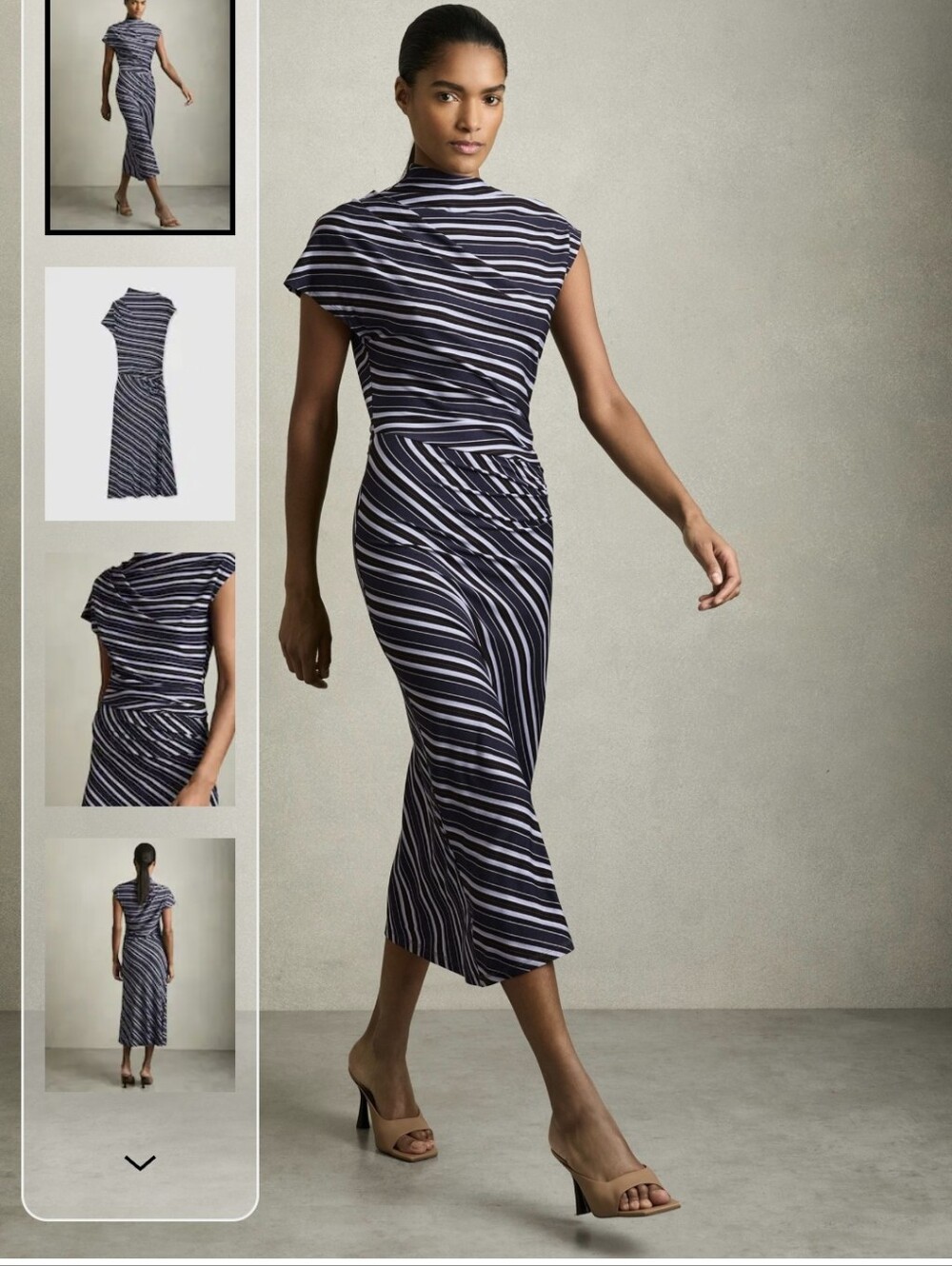 REISS Dillon Blue and Black Striped Dress Worn on TV Size Large
